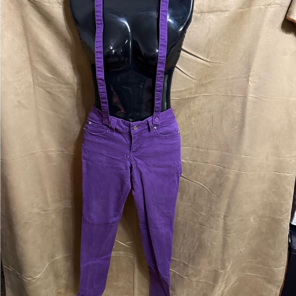 TRIPP NYC 2000s Authentic Emo Skinny Jeans Purple Suspender Pants